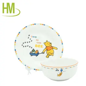 Hot Selling Decal Ceramic Plates And Bowls Breakable Pasta Dessert Cake Plate Salad Rice Soup Bowl With Cartoon Design
