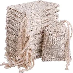Logo personalizzato sacchetto porta sapone in sisal per maglieria biodegradabile sacchetti salvasapone coulisse per sapone in rete di sisal