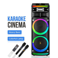 Altavoz de karaoke para fiestas CH-2127, doble woofer de 12 pulgadas, potente, para exteriores, con 2 micrófonos inalámbricos y control remoto.