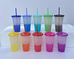 色が変わる24オンスのアイスコーヒーカップ、再利用可能なプラスチック製コールドドリンクセット（蓋とストロー付き） - Product Image 3