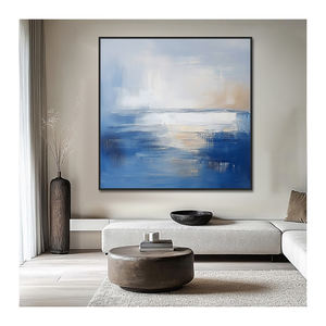 Dekorasi rumah besar dilukis tangan akrilik biru putih abstrak bertekstur pemandangan laut lukisan Linen kanvas seni Modern dekorasi dinding kustom - Product Image 1