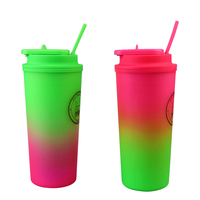 Gobelets en plastique givré avec couvercle et paille, bouteille d'eau en plastique avec bec verseur, carafe à café en plastique pour usage au bureau, imprimée