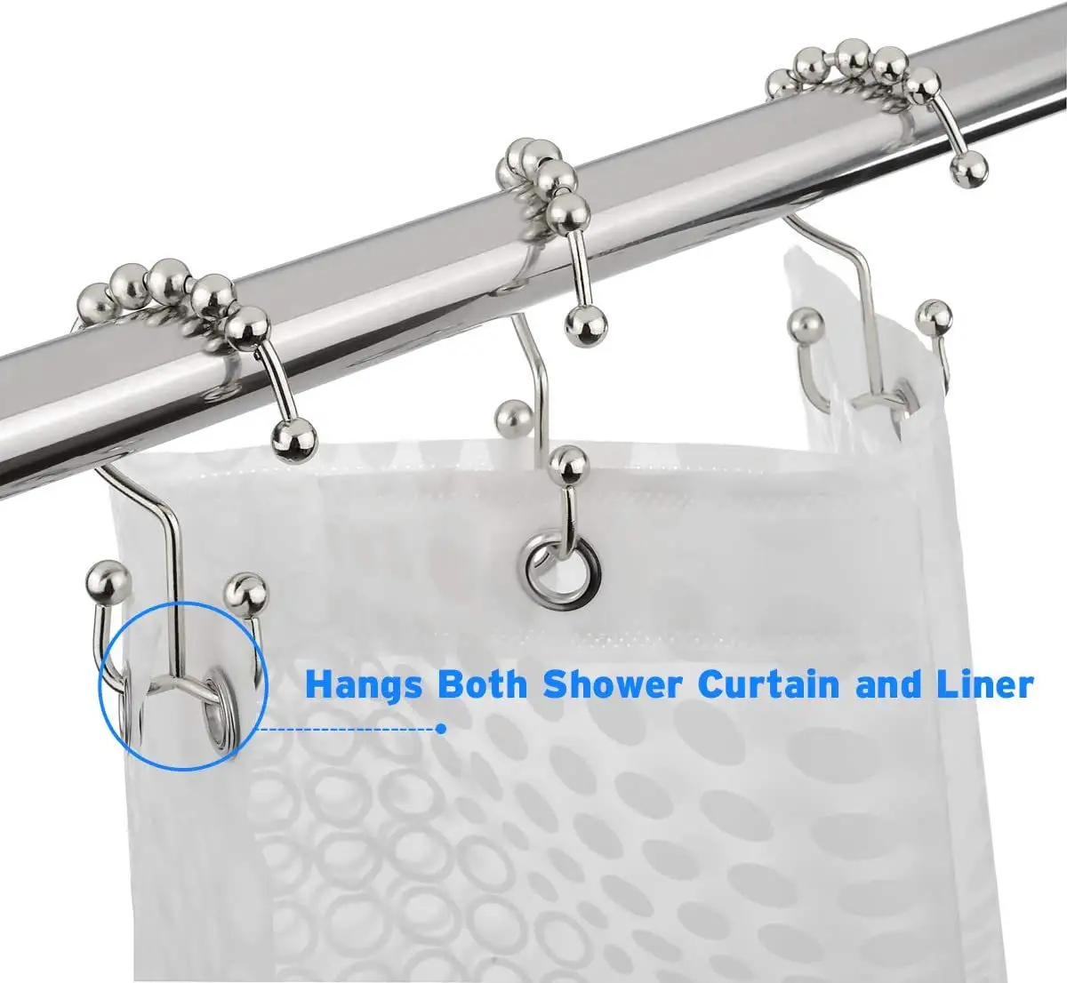 Duş perde halkaları pas geçirmez Metal çift Glide duş Hooks yüzükler banyo duş çubuklar perdeler için