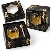 Boîte cadeau personnalisée avec logo, en forme de cube, pour pot de miel d'acacia, avec fermeture magnétique, fenêtre transparente en PVC, base rigide, couvercle brillant, impression CMYK, doublure en éponge