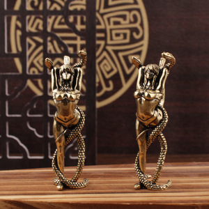 Brass Figurine Beauty And Snake 2Pcs Tabletop <b>Decor</b> Home Office Desk Ornament Sculpture Craft - Product Image 1