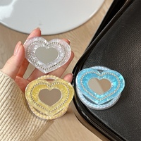 Support de téléphone magnétique en forme de cœur avec perles et strass, support de bureau adhésif, anneau télescopique simple, accessoires pour filles, vente en gros