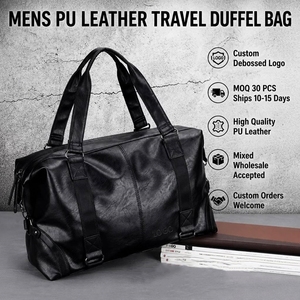<strong>Men</strong> PU Leather Large <strong>Travel</strong> Duffel <strong>Bag</strong> with Brand Custom Debossed Logo Sports Gym Weekend Overnight Shoulder Handbag <strong>Travel</strong> <strong>Bag</strong> - Product Image 1