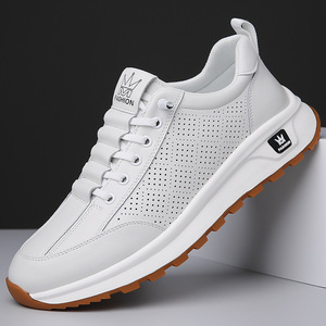 Nouvelles Chaussures Décontractées pour Hommes 2026 en Cuir Pur Souple Blanc, Maille Respirante, Baskets de Marche Lente, Grandes Tailles 45 46, Fabrication Personnalisée Usine Jinjiang - Product Image 3