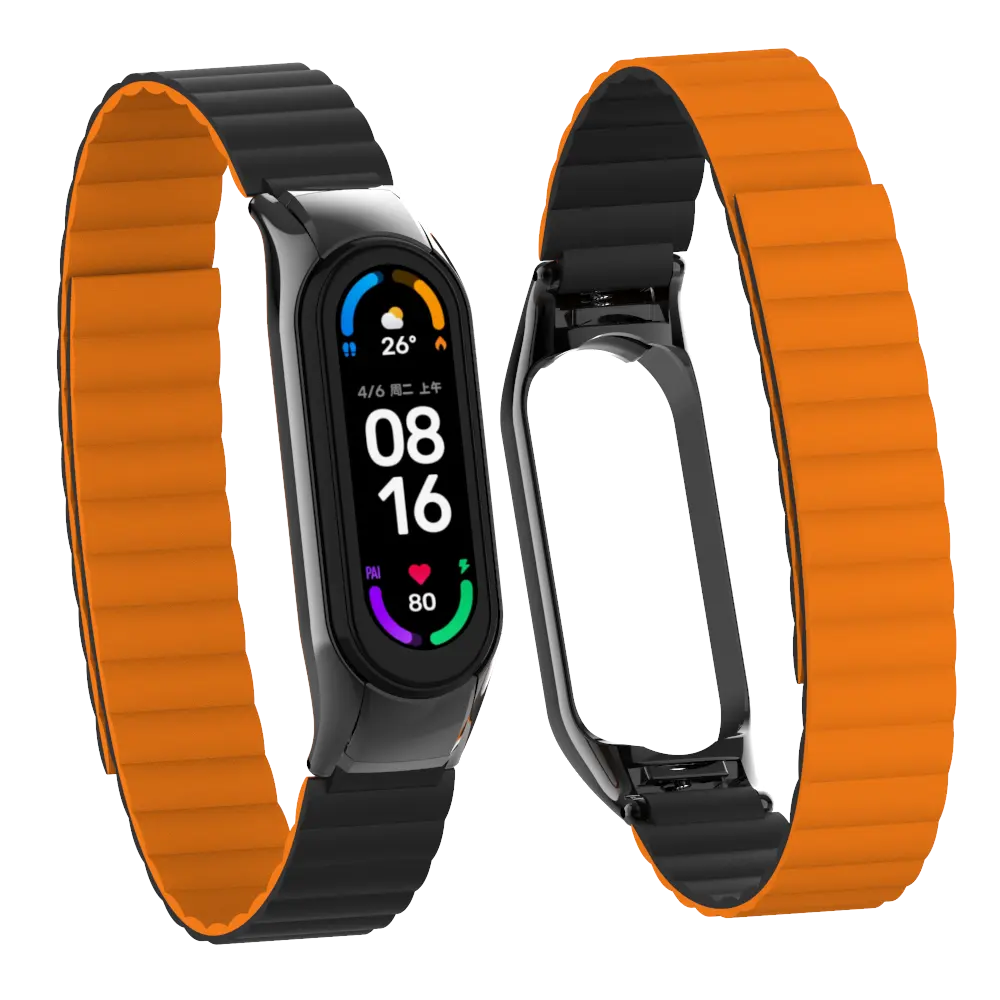 HuaMJ 2022 New Popular Two-tone Silicone Charm Magnetic Watch Band For Mi Band 3 4 5 6 Strap