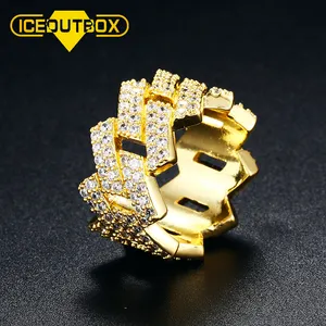 Großhandel Schlussverkauf Herren Hiphop-Ring 18k Gold plattiert Messing AAAAA CZ Diamant Eiskarton Diamant kubanischer Ring