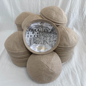 YARMULK Kippa <span class=keywords><strong>en</strong></span> Lin Naturel Écologique, Vente <span class=keywords><strong>en</strong></span> Gros, Kippot Juifs à 4 Panneaux, Yarmulke, Kippa, Chapeau de Synagogue Judaica, Calotte pour Tous - Product Image 1