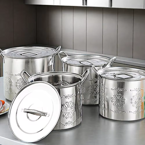 Juego de Ollas de Acero Inoxidable de 24+26+28+30CM, Gran Capacidad, Olla Profunda para Sopa y Caldo, para Cocina India, Utensilios de Cocina de Metal Sostenible - Product Image 1