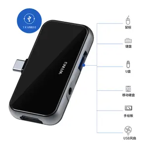 WiWU Multi porte 5 in 1 tipo C hub a 4k proiettore jack audio da 3.5mm USB 3.0 tipo C alimentazione Mini adattatore USB portatile c