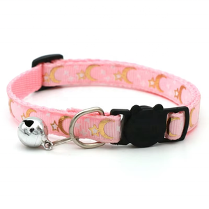 <span class=keywords><strong>Collar</strong></span> de Seguridad Desprendible para Gatos, Color Dorado Brillante, con Estampado de Luna y Estrellas, Material de Nailon Sólido y Etiqueta con Campana - Product Image 2