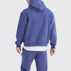 Conjunto de Sudadera con Capucha Azul para Hombre, Corte Holgado, Felpa, Chándal Informal con Bolsillo, Ropa de Otoño - Product Image 4