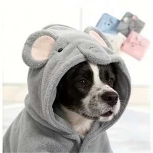 Pet Bathrobe Cartoon Hooded Cape Coral Fleece Absorbent Soft <b>Dog</b> <b>Bath</b> Towel 80x80cm Gray Elephant - Product Image 2