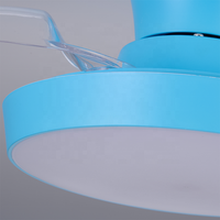 Ventilateur de plafond compact à pales rétractables avec lumière LED dimmable, profil bas, boîtier bleu, télécommandé, idéal pour les chambres d'enfants