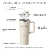 Mug de voyage isotherme Kingze personnalisé avec logo, anti-fuite, 900 ml (30 oz), en acier inoxydable à double paroi, avec poignée et paille