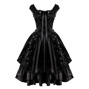 Vestido Gótico Vintage Clásico Negro en Línea A para Mujer, Disfraz de Cosplay con Encaje en Capas, Estilo Lolita Gótica, Disfraz de Halloween de Poliéster para TV y Cine - Product Image 1
