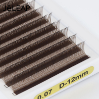 Extensions de cils Jeleap J2DYL1 à tige longue, paquet privé, cils pré-faits en éventail, forme YY, 0,07 mm, couleur marron, cils faciles à poser en éventail