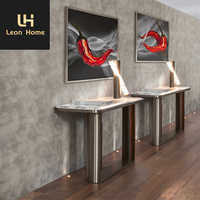 Table console personnalisée de luxe en marbre avec pieds en acier inoxydable à insérer Décor en bois massif pour l'entrée Villa Salon