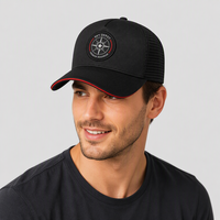 Casquette Trucker Personnalisée en Gros avec Broderie Boussole, Casquette Noire Unisexe Respirante en Maille Sportive, Casquettes de Baseball pour Hommes