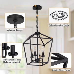 Light Black Farmhouse Pendant Lighting Industrial Retro Birdcage Chandelier for Kitchen Island Bedroom Living Room Entryway - Product Image 4