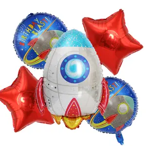 Conjunto de balões de alumínio para astronautas, foguetes e astronautas de desenho animado, decoração de festa com tema de aniversário de bebês
