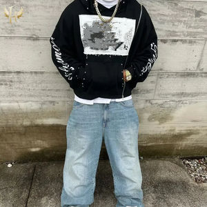 เสื้อฮู้ดผู้ชายทรงเข้ารูปมีซิปด้านข้างผ้าฟลีซเทอร์รี่ปักลาย - Product Image 6