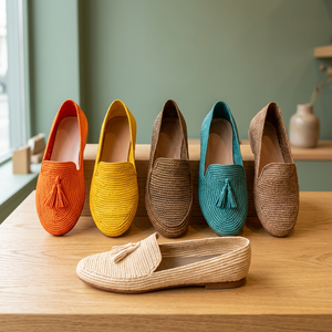 Handmade Straw Flat Loafers With Tassel Round Toe Breathable <b>Summer</b> Women <b>Slippers</b> Solid Color Fashion Casual Shoes - Product Image 2