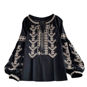Camisa de Manga Larga con Cuello Redondo y Cordones Bordados de Estilo Bohemio Retro <span class=keywords><strong>para</strong></span> <span class=keywords><strong>Mujer</strong></span>, Top Versátil Informal y Elegante <span class=keywords><strong>para</strong></span> Otoño - Product Image 5