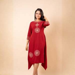 Vestido Midi de Georgette Duradero con Bordado y Dobladillo Asimétrico para Mujer, Ropa al por Mayor para Boutiques - Product Image 6