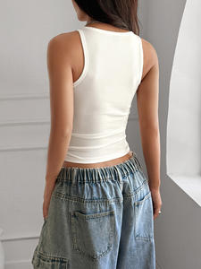 Canottiera da <span class=keywords><strong>donna</strong></span> senza maniche corta Basic con scollatura a coste camicia corta estiva Casual da <span class=keywords><strong>donna</strong></span> - Product Image 6