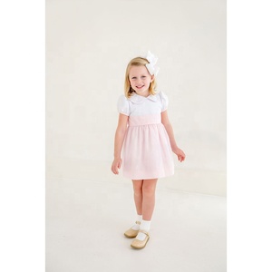 Vestito Estivo Rosa per Bambine con Colletto Peter Pan, Stampa Vintage di Coniglietti, 100% Cotone - Product Image 3
