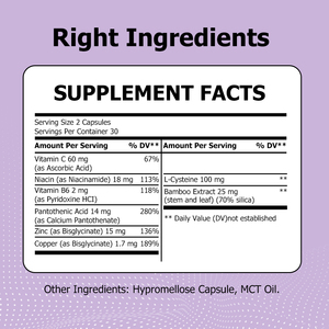 แคปซูลบำรุงเส้นผมผสมเคราติน คอมเพล็กซ์ วิตามิน ซิงค์ ไนอะซิน แอล-ซิสเทอีน ซิลิกาจากไม้ไผ่ เพื่อผมหนาขึ้น ยาวขึ้น และแข็งแรงขึ้น - Product Image 2
