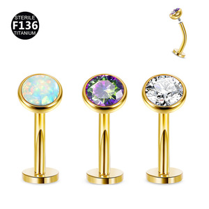 F136 titanio curvado Barbell flotante doble roscado internamente ópalo Arco Iris ombligo anillo elegante cuerpo joyería - Product Image 3