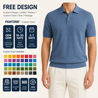Polo classique pour homme en maille gaufrée bleu acier, col ouvert, manches courtes, ourlet côtelé, fabrication OEM/ODM sur mesure, vente en gros