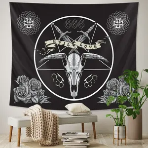 Tapiz vikingo con símbolo misterioso, decoración del hogar, escena psicodélica Bohemia, esterilla de Yoga, Hippie sábana, sofá, manta, tapiz de calavera de dragón - Product Image 4