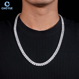 Collar de Cadena Cubana Popular con Moissanita Baguette de 8mm, Chapado en Rodio, Plata Sólida 925, Joyería Hiphop Iced Out, Certificado GRA - Product Image 1