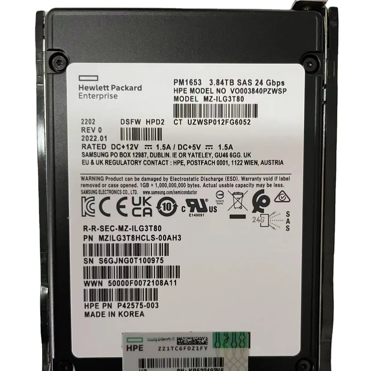 HPE PM1653 3.84TB SAS 24G MIXED USE SFF SC SSD P49034-B21 P49035-B21