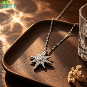 Collar de Estrella del Norte de Acero Inoxidable 316L con Baño de Oro de 18K y Circonitas Cúbicas, Colgante Hipoalergénico de Ocho Puntas <span class=keywords><strong>para</strong></span> <span class=keywords><strong>Mujer</strong></span> - Product Image 2
