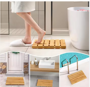 Tapis de douche en bambou naturel fait main de haute qualité, antidérapant, imperméable, pour porte, sauna, spa, cour - Product Image 3