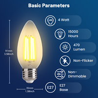 Prix usine 220V sans scintillement E14 E27 Base bougie ampoule 4W 470LM classe E LED clair opale ambre verre ampoule pour résidentiel