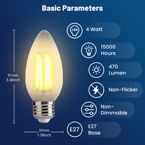 कारखाने की कीमत 220v नो फ्लिकर ई 14 ई 27 बेस मोमबत्ती लाइट बल्ब 4w 470lm वर्ग ई-आवासीय के लिए स्पष्ट ओपल अम्बर ग्लास बल्ब का नेतृत्व किया - Product Image 2
