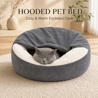 Lit pour chat à capuche en velours pelucheux avec couverture intégrée, lit pour chien en fausse fourrure Sherpa, lavable en machine, OEM ODM