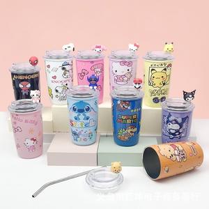 Novo 450ml de aço inoxidável palha copo garrafa térmica caneca dos desenhos animados Anime Kulomi gatinho gato bonito água copo canecas de café isolamento Cooler Cup - Product Image 1