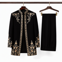 YSYL Nouveaux ensembles décontractés 2 pièces pour hommes musulmans africains noirs, Kaftan Dashiki brodé, haut à manches longues et pantalon