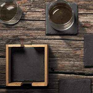 Juego de Posavasos de Pizarra Negra Dormake DM-SC, Portavasos para 4 Tazas, Ecológico, Moderno, Tamaño Personalizable, para Mesa de Centro, Cocina, Hogar, Láser - Product Image 3