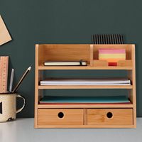 Organisateur de bureau en bois pour le bureau, support de rangement de bureau en bambou avec tiroirs, organiseur de papeterie écologique pour la maison et le bureau