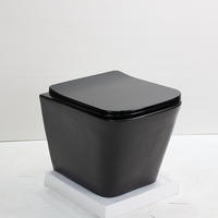 Cuvette de toilette rectangulaire murale en céramique noir mat Medyage Factory, WC deux pièces, option salle de bain